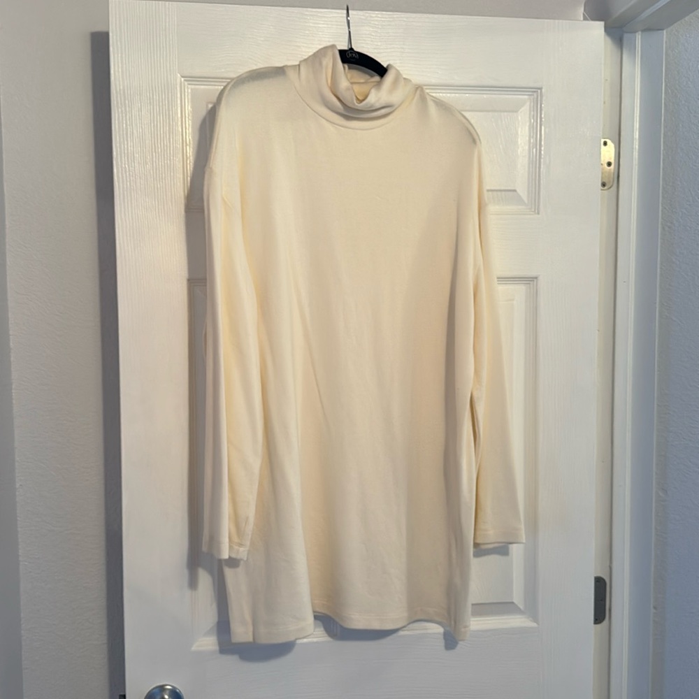 Reformation White cotton turtleneck & long sleeve XL mini dress